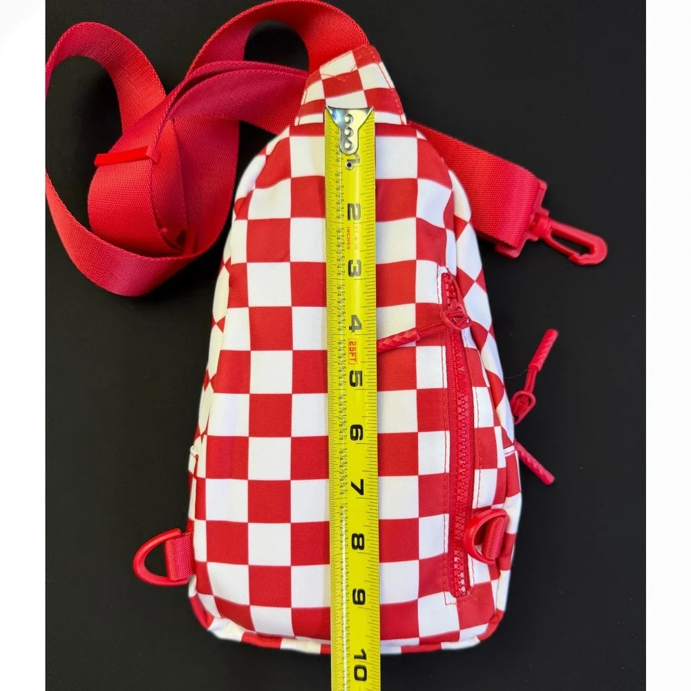 Checkerboard Sling Bag Small Red White Crossbody Backpack Festival Bag Parks